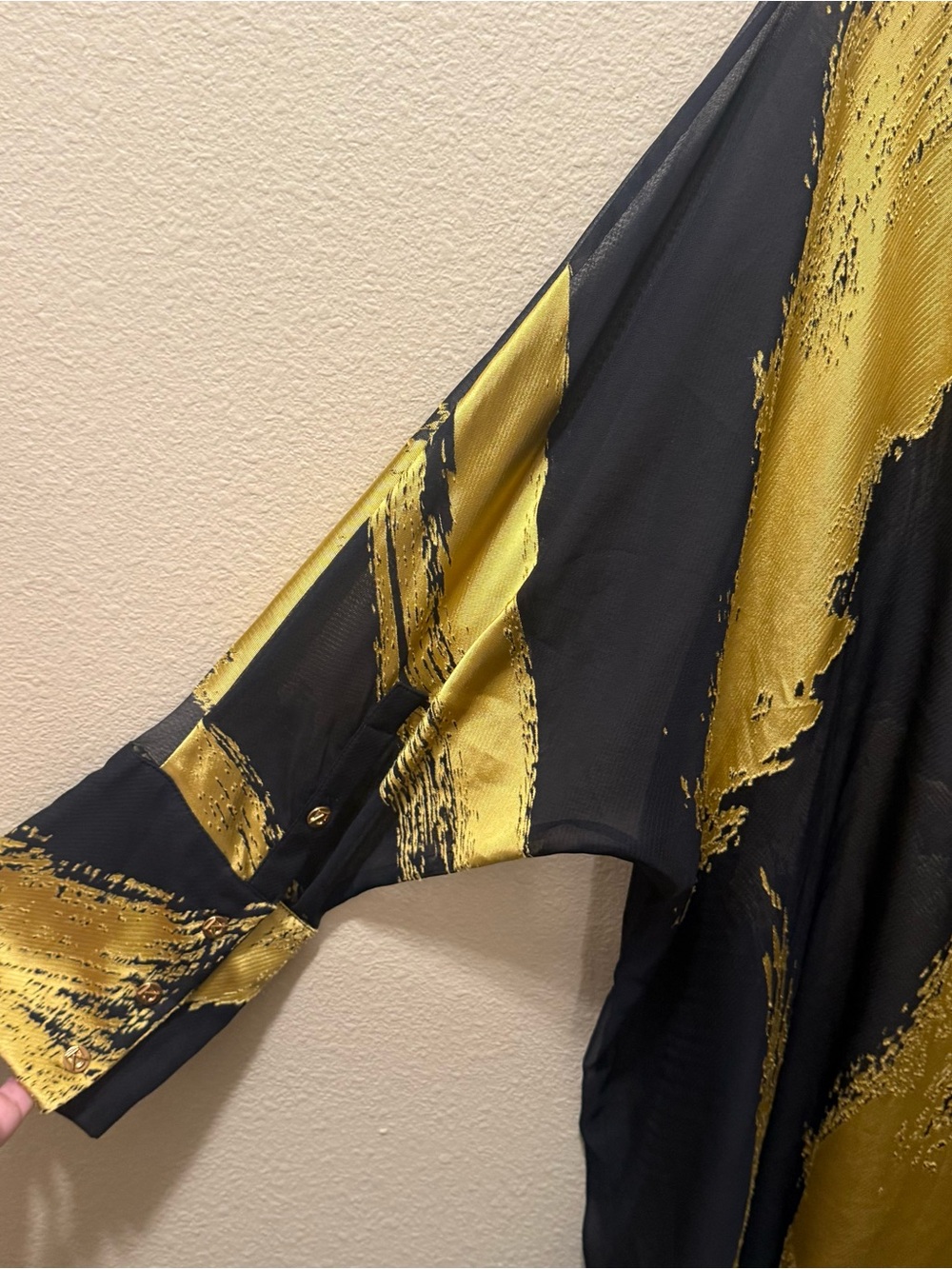 Women’s XL Donna Karan New York Black & Gold Sheer Asymmetric Tunic Blouse - Picture 11 of 15